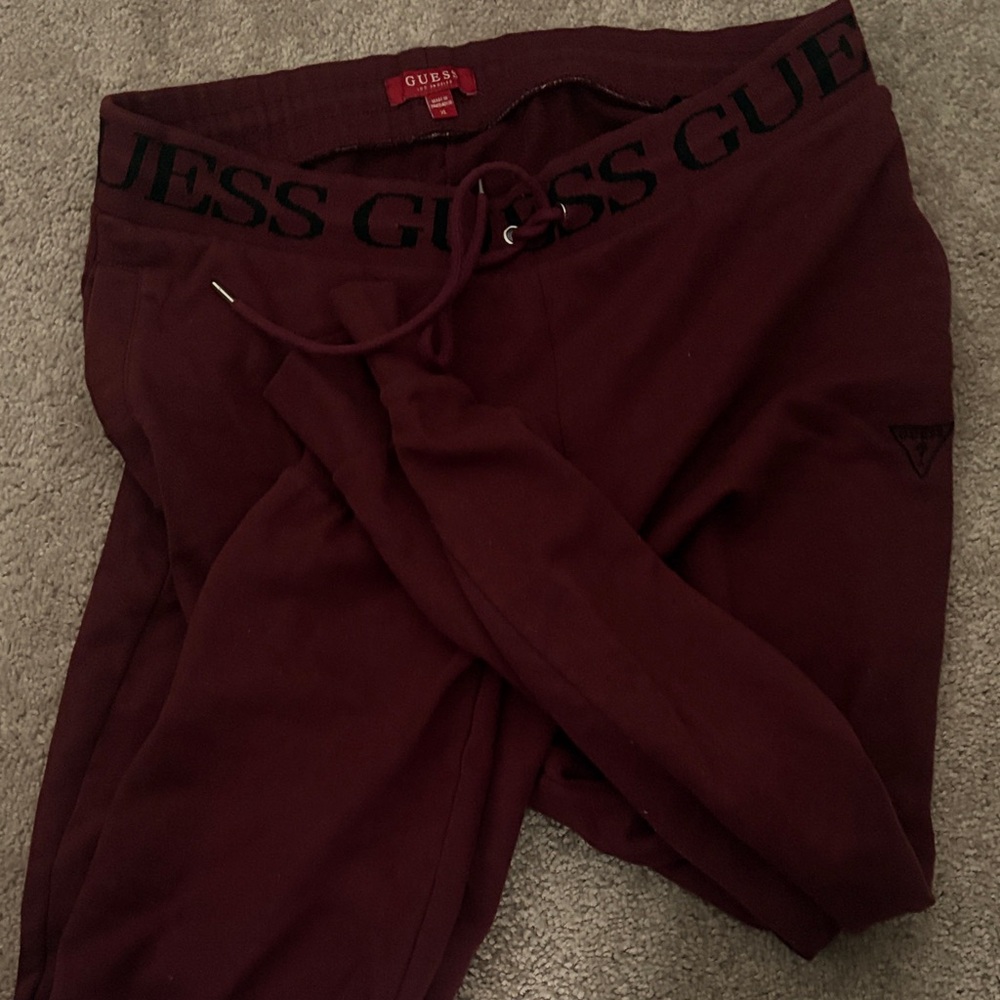 Guess Burgundy Logo Waist Joggers
